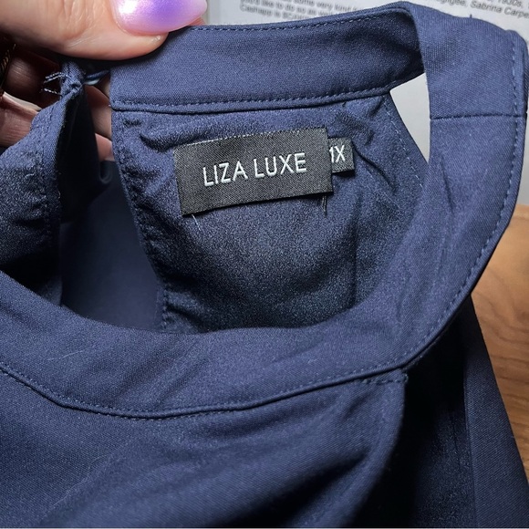 Liz Luxe by Mod Cloth Navy Sleeveless Halter Neck A Line Embroidered Dress Midi - Picture 4 of 13